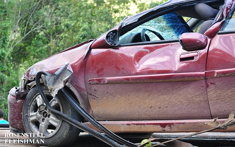 Red Automobile Involved in a Crash