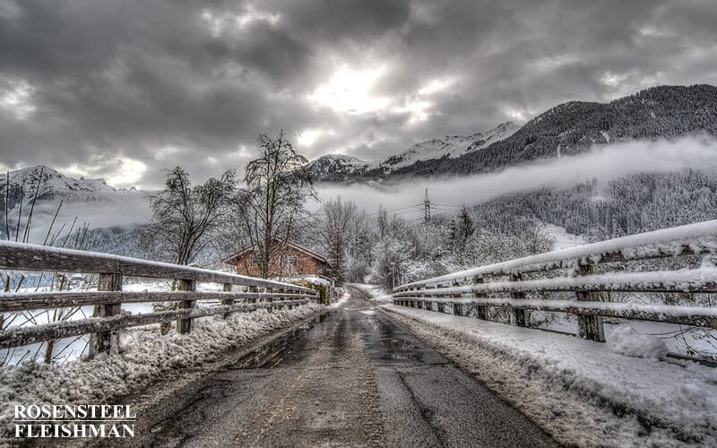 Snowy Cold Road in North Carolina